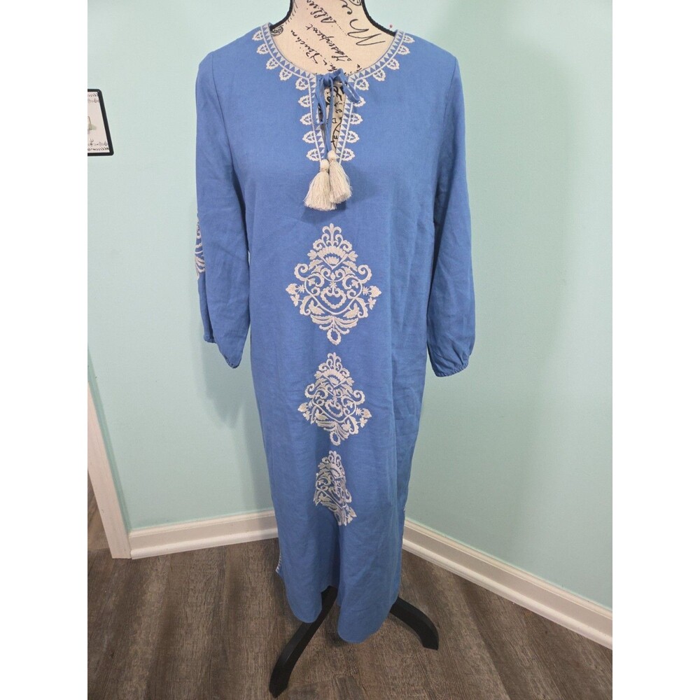SOFT SURROUNDINGS Blue Hasana Linen Blend Maxi Dress Small coastal grandma